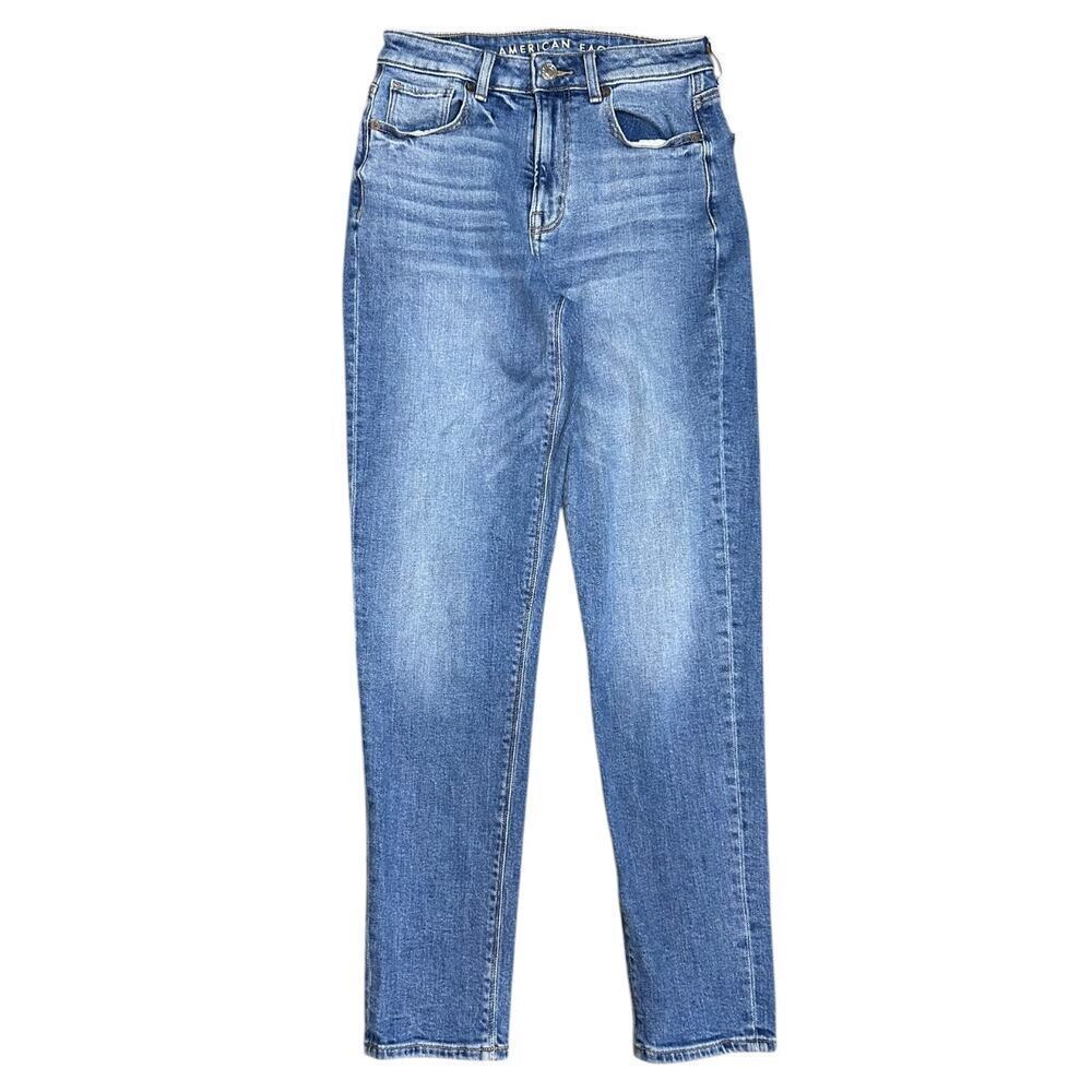 American Eagle Stretch Mom Jeans Blue High Rise Undistressed Denim Size 00 XS